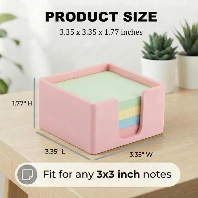 Alt view image 4 of 7 - Silicone Sticky Note Holder for Desk - Modern 3x3 Inch Memo Pad Dispenser Post Note Holder, Minimalist Desk Note Storage Organizer for Office, Home, and School, Pink