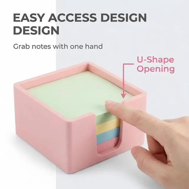 Alt view image 5 of 7 - Silicone Sticky Note Holder for Desk - Modern 3x3 Inch Memo Pad Dispenser Post Note Holder, Minimalist Desk Note Storage Organizer for Office, Home, and School, Pink