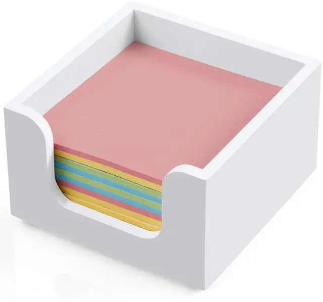 Main image of Wood Sticky Note Holder, 3 x 3 Inch Post It Note Dispenser for Office Desk Accessories, Self Stick Note Pad Holder, Memo Pad Holder Dispenser Organizer for School Office Desk Supplies, White