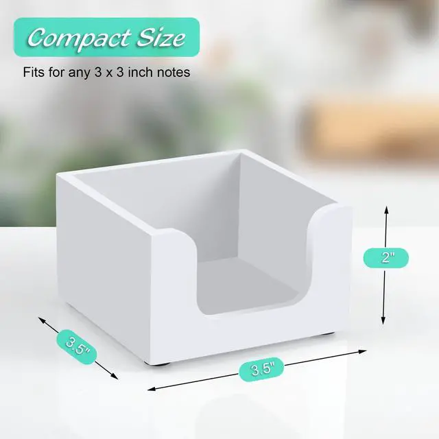 Alt view image 2 of 7 - Wood Sticky Note Holder, 3 x 3 Inch Post It Note Dispenser for Office Desk Accessories, Self Stick Note Pad Holder, Memo Pad Holder Dispenser Organizer for School Office Desk Supplies, White
