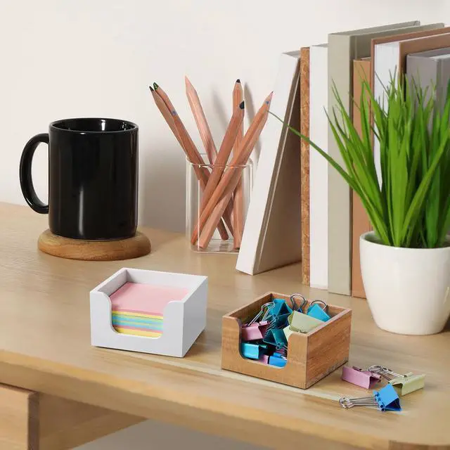 Alt view image 7 of 7 - Wood Sticky Note Holder, 3 x 3 Inch Post It Note Dispenser for Office Desk Accessories, Self Stick Note Pad Holder, Memo Pad Holder Dispenser Organizer for School Office Desk Supplies, White
