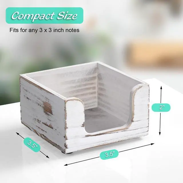 Alt view image 2 of 7 - Wood Sticky Note Holder, White Washed 3 x 3 Inch Post It Note Dispenser for Office Desk Accessories, Self Stick Note Pad Holder, Memo Pad Holder Dispenser Organizer for School Office Desk Supplies