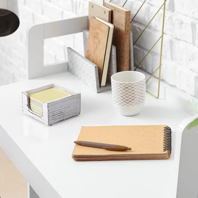 Alt view image 6 of 7 - Wood Sticky Note Holder, White Washed 3 x 3 Inch Post It Note Dispenser for Office Desk Accessories, Self Stick Note Pad Holder, Memo Pad Holder Dispenser Organizer for School Office Desk Supplies