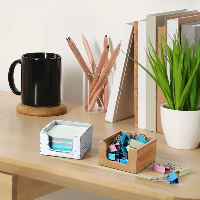 Alt view image 7 of 7 - Wood Sticky Note Holder, White Washed 3 x 3 Inch Post It Note Dispenser for Office Desk Accessories, Self Stick Note Pad Holder, Memo Pad Holder Dispenser Organizer for School Office Desk Supplies