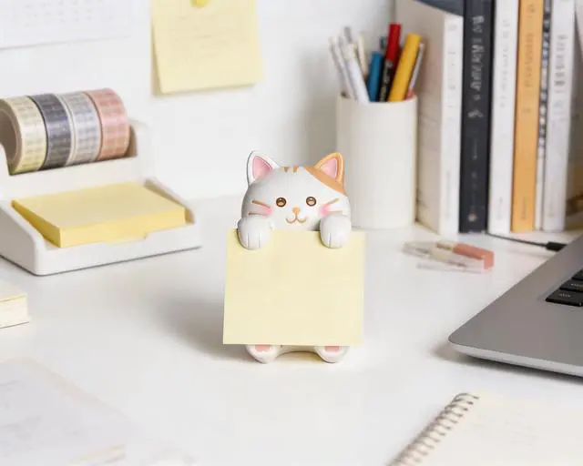 Alt view image 2 of 7 - Cat Pop-up Sticky Note Dispenser, Includes 1 Pad of 3x3 in Super Sticky Notes, 100 Sheets, Resin Desk Holder for Office & Home- Ginger Cat