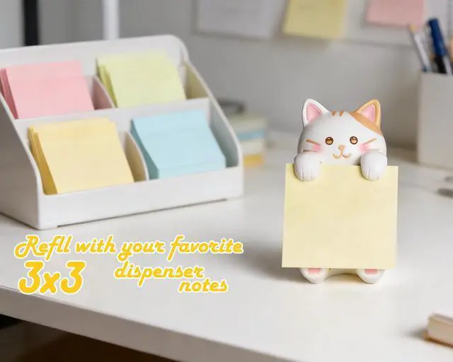 Alt view image 3 of 7 - Cat Pop-up Sticky Note Dispenser, Includes 1 Pad of 3x3 in Super Sticky Notes, 100 Sheets, Resin Desk Holder for Office & Home- Ginger Cat