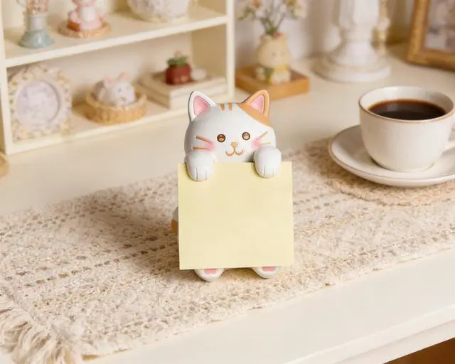 Alt view image 6 of 7 - Cat Pop-up Sticky Note Dispenser, Includes 1 Pad of 3x3 in Super Sticky Notes, 100 Sheets, Resin Desk Holder for Office & Home- Ginger Cat