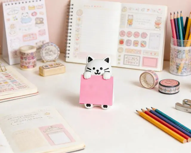 Alt view image 2 of 6 - Cat Sticky Note Holder with 100 Sheets 3x3 Pop-Up Notes, Handmade Resin Cat Desk Decor for Office, Home & Classroom, Cute Cat Lover Gift for Women, Teachers & Coworkers