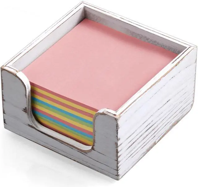 Main image of Wood Sticky Note Holder, White Washed 3 x 3 Inch Post It Note Dispenser for Office Desk Accessories, Self Stick Note Pad Holder, Memo Pad Holder Dispenser Organizer for School Office Desk Supplies