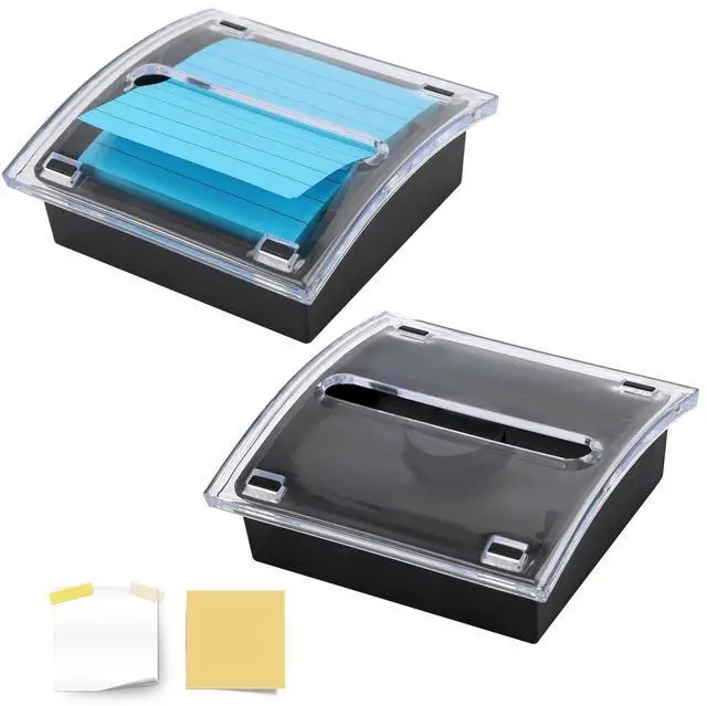 Main image of Pop Up Sticky Note Dispenser Sticky Note Holder Pop Up Note Dispenser Transparent Top for 3 x 3 Inch Sticky Notes School Office Home Store Black Base Clear Top (2)