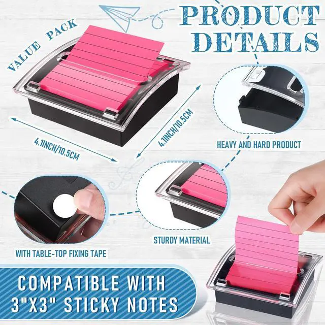 Alt view image 4 of 7 - 8 Pcs Pop up Sticky Dispenser Set Sticky Note Holder Black Base Clear Top Includes 6 Pcs Colorful Pop up Notes 3 x 3 Inch for Back to School Office Desk Supplies 50 Sheet Per Pad(Fresh Style)