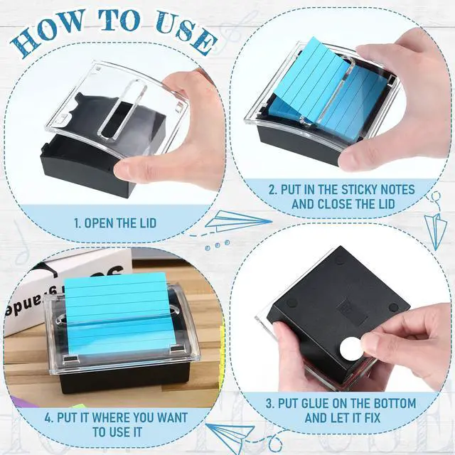 Alt view image 6 of 7 - 8 Pcs Pop up Sticky Dispenser Set Sticky Note Holder Black Base Clear Top Includes 6 Pcs Colorful Pop up Notes 3 x 3 Inch for Back to School Office Desk Supplies 50 Sheet Per Pad(Fresh Style)