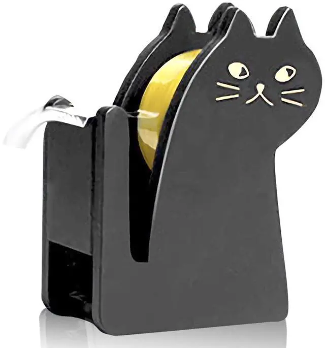 Main image of Cute Cat Tape Dispenser,Vintage Wooden Kitty Tape Cutter with 1 Roll Tape for Home Office Desktop Accessory (Black)
