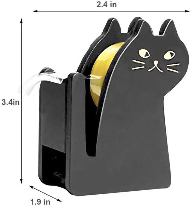 Alt view image 2 of 7 - Cute Cat Tape Dispenser,Vintage Wooden Kitty Tape Cutter with 1 Roll Tape for Home Office Desktop Accessory (Black)