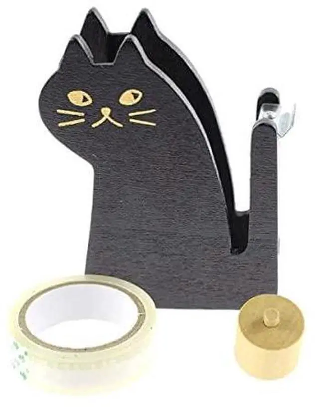 Alt view image 6 of 7 - Cute Cat Tape Dispenser,Vintage Wooden Kitty Tape Cutter with 1 Roll Tape for Home Office Desktop Accessory (Black)