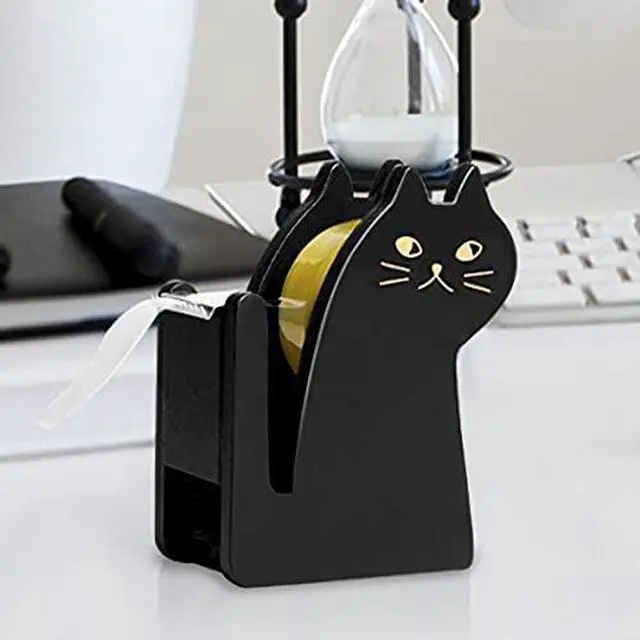 Alt view image 7 of 7 - Cute Cat Tape Dispenser,Vintage Wooden Kitty Tape Cutter with 1 Roll Tape for Home Office Desktop Accessory (Black)