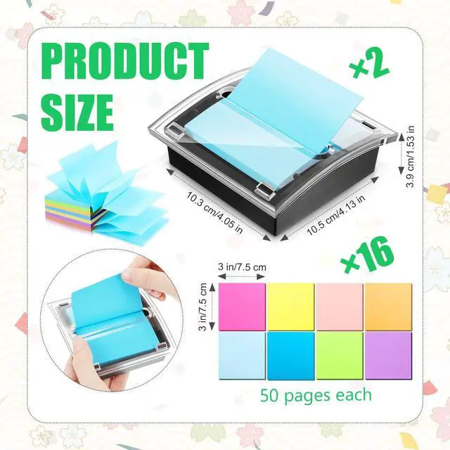 Alt view image 2 of 6 - 16 Pad Pop up Sticky Notes with 2 Pack Pop up Sticky Dispenser Note Holder Black Base Self Stick Memo Pads Blank Adhesive Notes 3x3 Refills Back to School Office Desk Supplies, 50 Sheet/pad