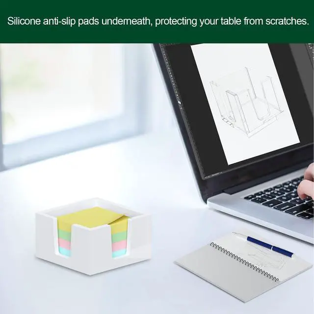 Alt view image 5 of 5 - Acrylic Sticky Note Holder, Self-Stick Note Pad Holder W/O Pads - Note Dispenser Memo Pad Holder Desk Organizer for School Office Home (3''x3'' White)