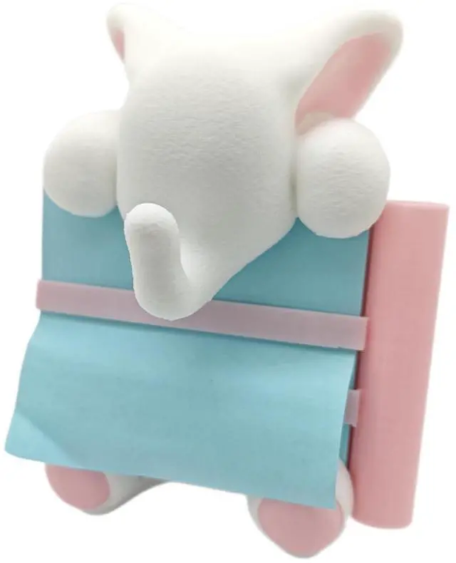 Main image of Elephant Sticky Note Holder - Pop-up Note Dispenser Cute with Pink Pen Holder for Office Desk Accessories, 3x3 in, White