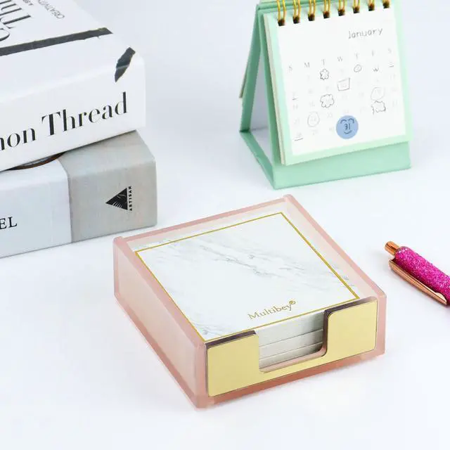 Alt view image 3 of 7 - Sticky Notes Memo Pad Holder Dispenser Rose Gold with Pink Desk Supplies Organizer Accessories for Office Home Schools (Pink)