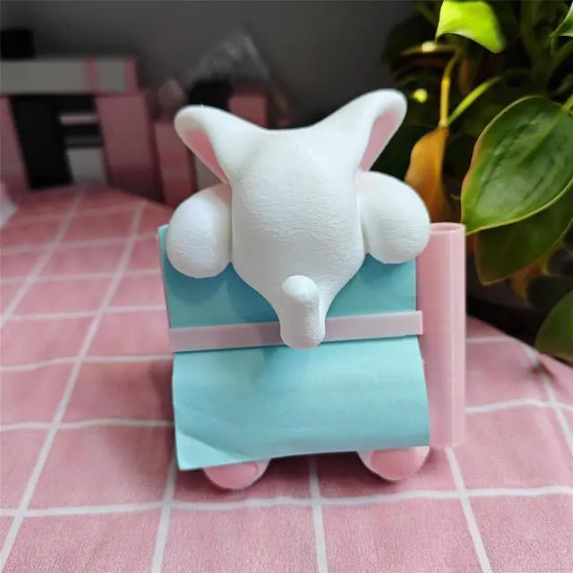 Alt view image 2 of 7 - Elephant Sticky Note Holder - Pop-up Note Dispenser Cute with Pink Pen Holder for Office Desk Accessories, 3x3 in, White