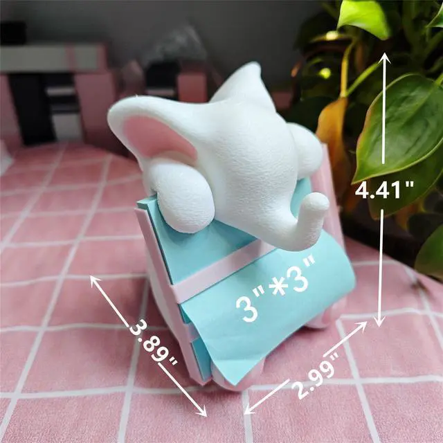 Alt view image 3 of 7 - Elephant Sticky Note Holder - Pop-up Note Dispenser Cute with Pink Pen Holder for Office Desk Accessories, 3x3 in, White