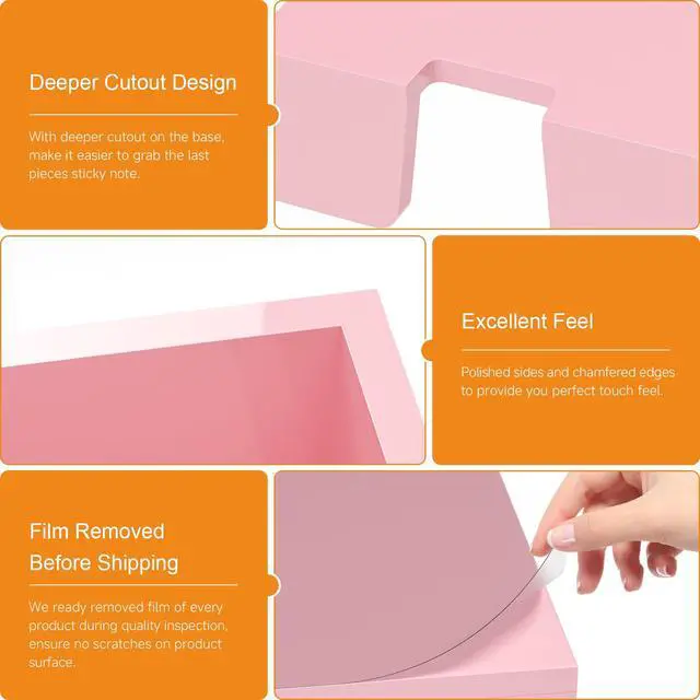 Alt view image 6 of 7 - Sticky Note Holder Organizer - 3x3 in Lightpink Acrylic Notepad Holder Acrylic Sticky Note Dispenser Cute Memo Holder (NO PADS) for Dorm Room Office Desk Organization