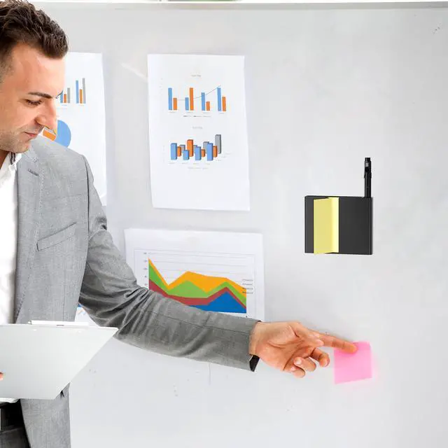 Alt view image 7 of 7 - Sticky Note Dispenser, Magnetic Sticky Note Holder for Post It Notes, 3 x 3 Inch Sticky Note Pen Organizer for Office Home Classroom, Black