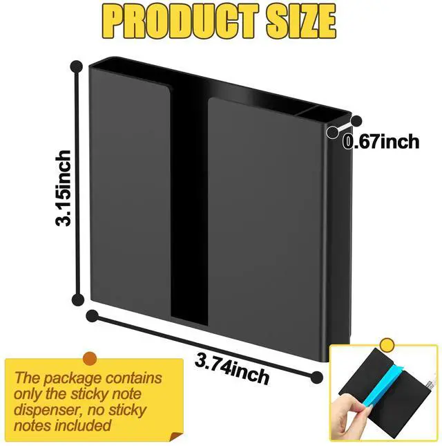Alt view image 6 of 7 - Sticky Note Dispenser, Magnetic Sticky Note Holder for Post It Notes, 3 x 3 Inch Sticky Note Pen Organizer for Office Home Classroom, Black
