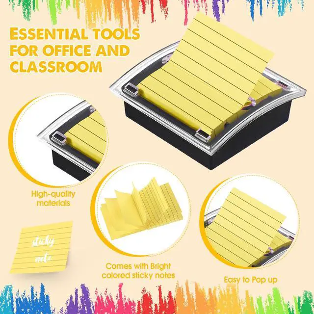 Alt view image 3 of 7 - 10 Pads Pop up Sticky Notes with 1 Pack Pop up Note Dispenser Note Holder Black Base Clear Top Self Stick Memo Ruled Adhesive Notes 3x3 Ruled Memo Pads Refills 100 Sheet/pad