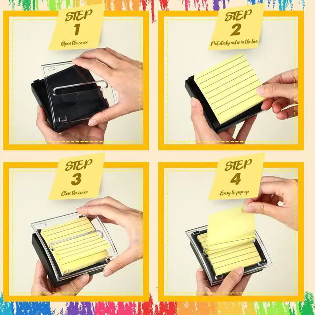 Alt view image 4 of 7 - 10 Pads Pop up Sticky Notes with 1 Pack Pop up Note Dispenser Note Holder Black Base Clear Top Self Stick Memo Ruled Adhesive Notes 3x3 Ruled Memo Pads Refills 100 Sheet/pad