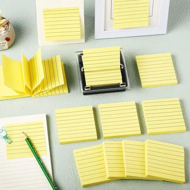 Alt view image 5 of 7 - 10 Pads Pop up Sticky Notes with 1 Pack Pop up Note Dispenser Note Holder Black Base Clear Top Self Stick Memo Ruled Adhesive Notes 3x3 Ruled Memo Pads Refills 100 Sheet/pad