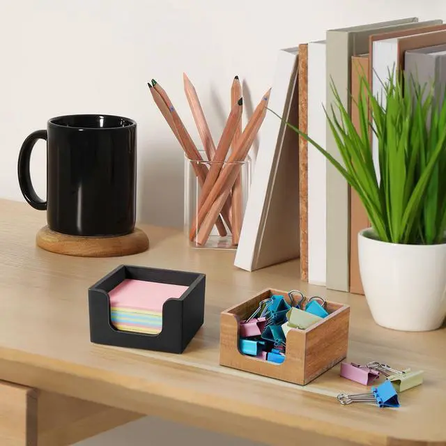 Alt view image 6 of 6 - Wood Sticky Note Holder, 3 x 3 Inch Post It Note Dispenser for Office Desk Accessories, Self Stick Note Pad Holder, Memo Pad Holder Dispenser Organizer for School Office Desk Supplies, Black