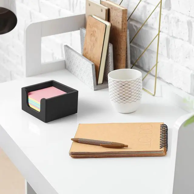 Alt view image 5 of 6 - Wood Sticky Note Holder, 3 x 3 Inch Post It Note Dispenser for Office Desk Accessories, Self Stick Note Pad Holder, Memo Pad Holder Dispenser Organizer for School Office Desk Supplies, Black