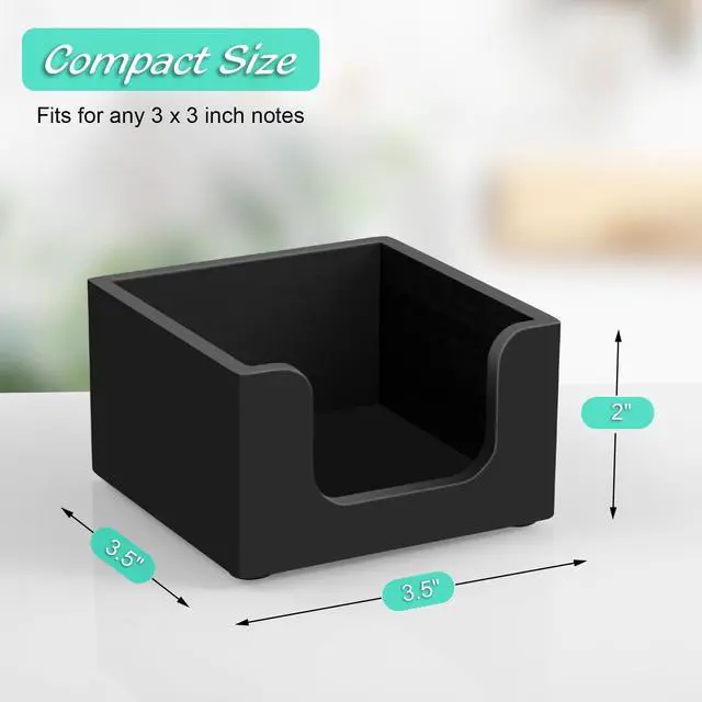 Alt view image 2 of 6 - Wood Sticky Note Holder, 3 x 3 Inch Post It Note Dispenser for Office Desk Accessories, Self Stick Note Pad Holder, Memo Pad Holder Dispenser Organizer for School Office Desk Supplies, Black