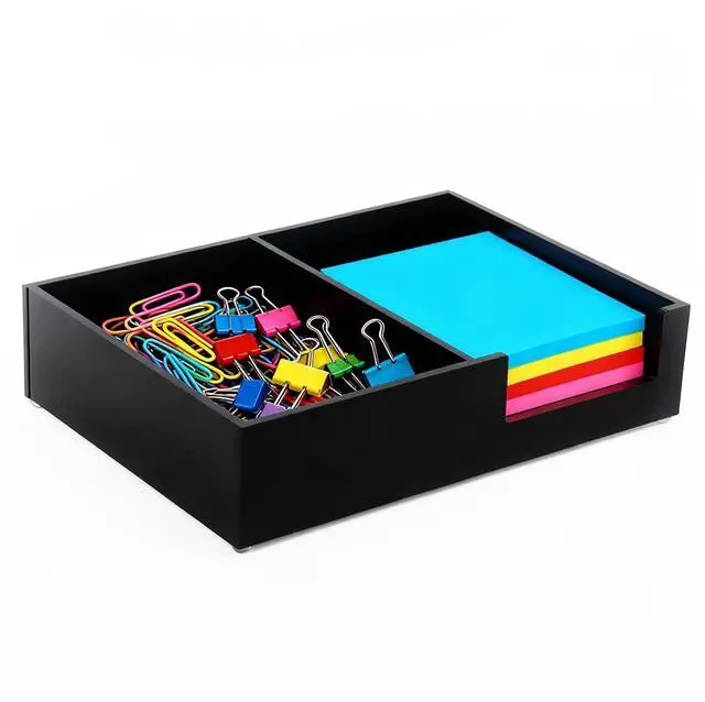 Main image of Sticky Note Holder 4 x 6 Inch Acrylic Black 2 in 1 Post It Note Dispenser Paper Clip Holder for Home Office Desk Organizer