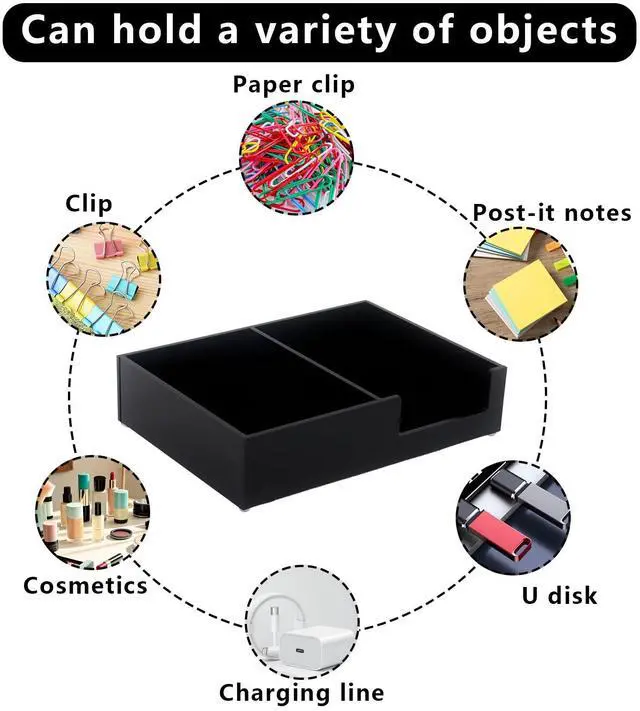 Alt view image 3 of 6 - Sticky Note Holder 4 x 6 Inch Acrylic Black 2 in 1 Post It Note Dispenser Paper Clip Holder for Home Office Desk Organizer
