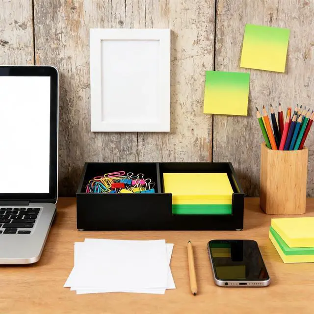 Alt view image 4 of 6 - Sticky Note Holder 4 x 6 Inch Acrylic Black 2 in 1 Post It Note Dispenser Paper Clip Holder for Home Office Desk Organizer