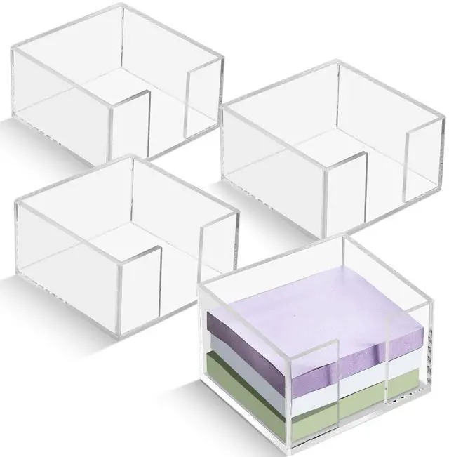 Main image of 4 Pcs Acrylic Sticky Note Holder 3 x 3 Clear Crystal Acrylic Note Dispenser Notepad Memo Holder Office Desk Organizer Accessories Sticky for Dorm Room Office Desk
