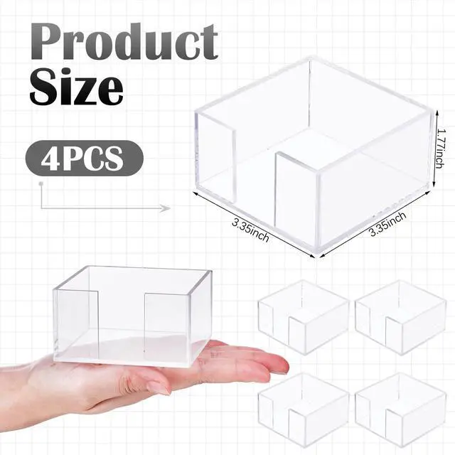 Alt view image 3 of 7 - 4 Pcs Acrylic Sticky Note Holder 3 x 3 Clear Crystal Acrylic Note Dispenser Notepad Memo Holder Office Desk Organizer Accessories Sticky for Dorm Room Office Desk