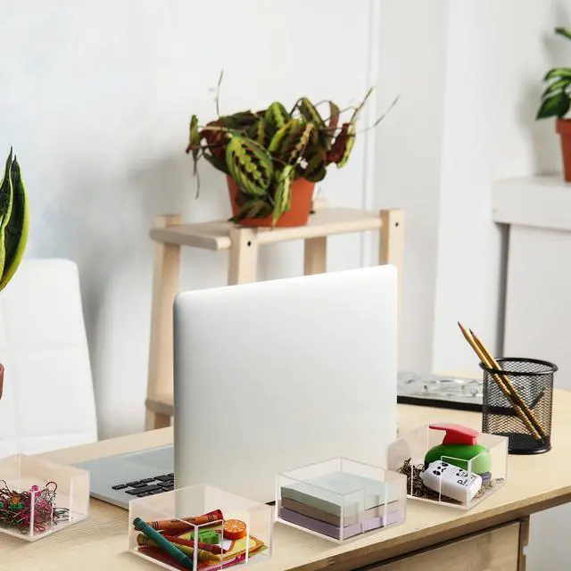 Alt view image 5 of 7 - 4 Pcs Acrylic Sticky Note Holder 3 x 3 Clear Crystal Acrylic Note Dispenser Notepad Memo Holder Office Desk Organizer Accessories Sticky for Dorm Room Office Desk