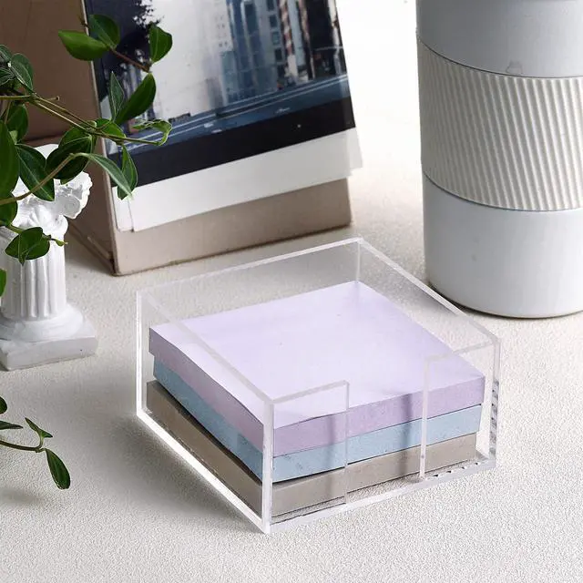 Alt view image 2 of 7 - 4 Pcs Acrylic Sticky Note Holder 3 x 3 Clear Crystal Acrylic Note Dispenser Notepad Memo Holder Office Desk Organizer Accessories Sticky for Dorm Room Office Desk