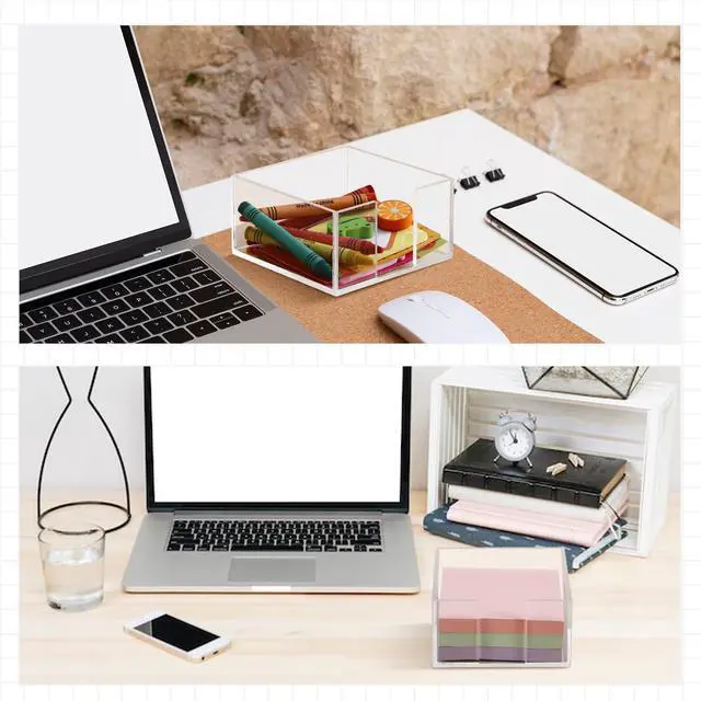 Alt view image 6 of 7 - 4 Pcs Acrylic Sticky Note Holder 3 x 3 Clear Crystal Acrylic Note Dispenser Notepad Memo Holder Office Desk Organizer Accessories Sticky for Dorm Room Office Desk