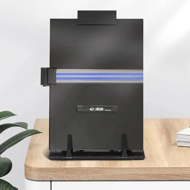 Alt view image 5 of 7 - 2 Pack Desktop Document Holder Stand with 7 Adjustable Position, Black Metal File Organizer Copyholder for Typing Speech Reading A4 Letter Music Book Tablet Office, with Paper Clip Line Guide