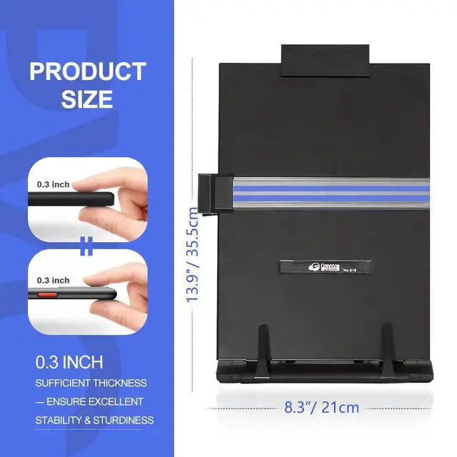 Alt view image 6 of 7 - Desktop Document Holder Stand with 7 Adjustable Positions, Black Metal File Organizer Management Copyholder for Typing Speech Reading A4 Letter Music Book Tablet Office, with Paper Clip and Line Guide