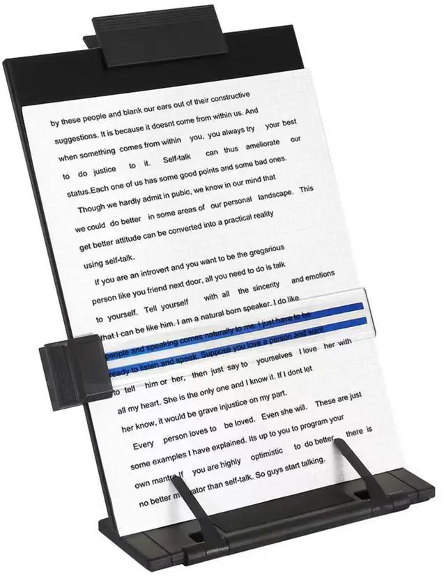 Main image of Desktop Document Holder Stand with 7 Adjustable Positions, Black Metal File Organizer Management Copyholder for Typing Speech Reading A4 Letter Music Book Tablet Office, with Paper Clip and Line Guide