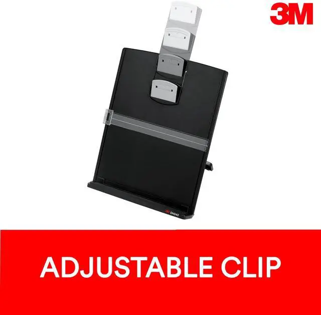 Alt view image 4 of 7 - Desktop Document Holder Copy Holder, Adjustable Clip Holds Portrait and Landscape Documents for Easy Viewing, Bottom Ledge Has Lip to Keep up to 150 Sheets Securely in Place, Black (DH340MB)