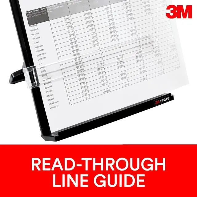Alt view image 5 of 7 - Desktop Document Holder Copy Holder, Adjustable Clip Holds Portrait and Landscape Documents for Easy Viewing, Bottom Ledge Has Lip to Keep up to 150 Sheets Securely in Place, Black (DH340MB)