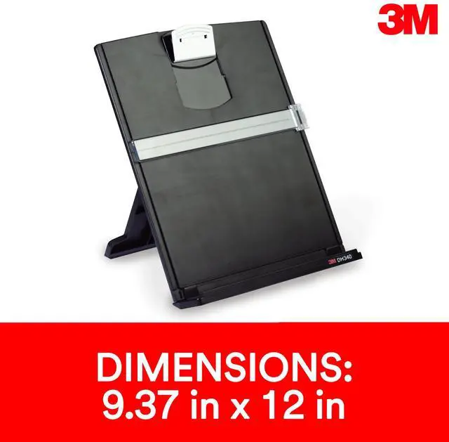 Alt view image 2 of 7 - Desktop Document Holder Copy Holder, Adjustable Clip Holds Portrait and Landscape Documents for Easy Viewing, Bottom Ledge Has Lip to Keep up to 150 Sheets Securely in Place, Black (DH340MB)