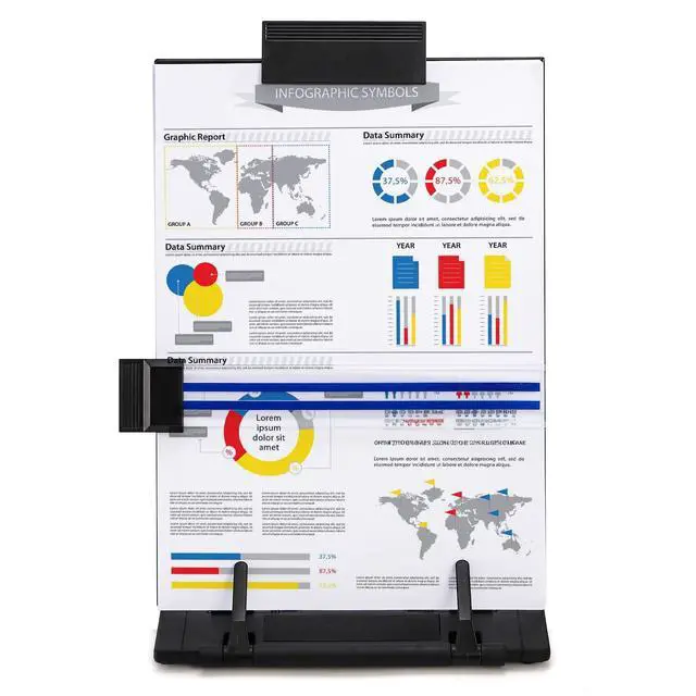 Alt view image 4 of 7 - 2 Pack Desktop Document Holder with Adjustable Clip and Line Guide, Portable Document Book Holder - Copy Holder for Letter, Legal A4 Documents, Up to 150 Sheets, Black